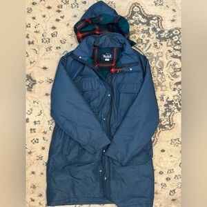 80s Woolrich blue and red plaid puffer jacket